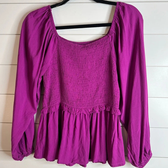Andree by Unit Raspberry Smocked Long Sleeve Ruffle Waist. Size Small. NWT. - Picture 3 of 10